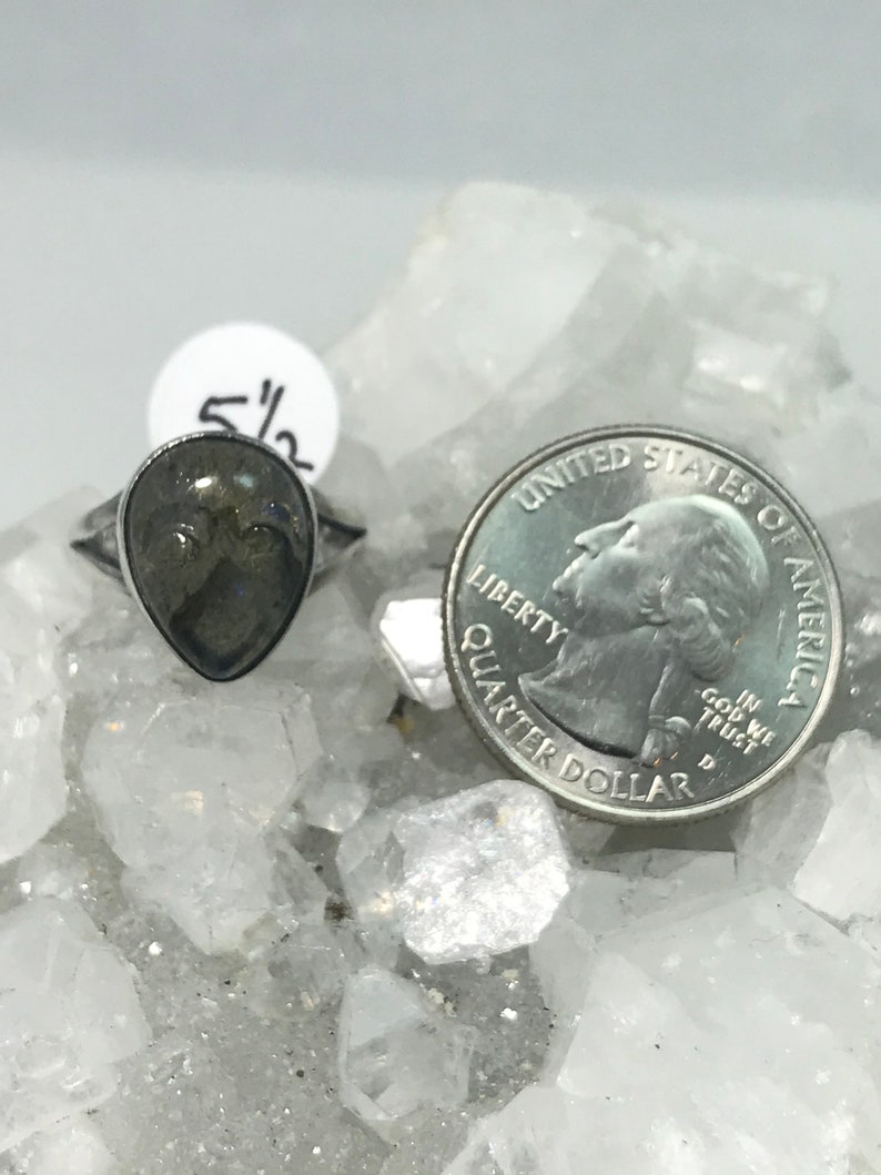 Moody Blue Labradorite Carved Face Ring Size 5 12