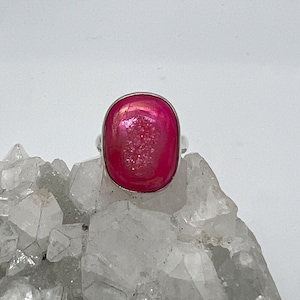 Pink Quartz Druzy Ring, Size 8 1/2