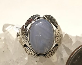 Blue Lace Agate Ring Size 7 1/2