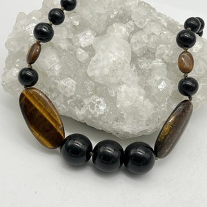 Black Onyx and Tigers Eye Beaded Necklace