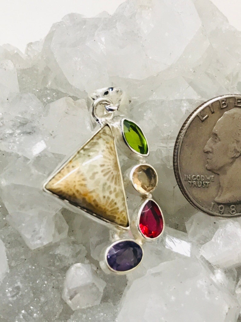 and Citrine Pendant Amethyst Beautiful Fossilized Coral Rubellite Peridot