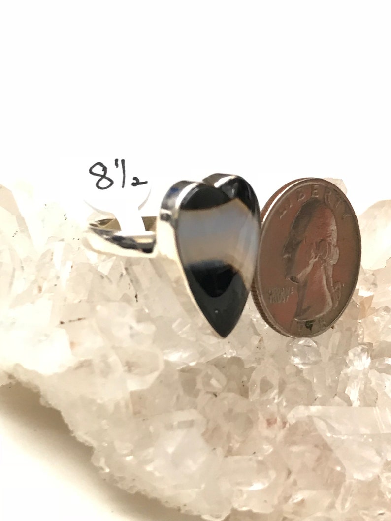 Banded Black Onyx Heart Ring Size 8 12
