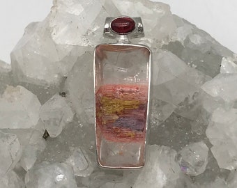 Lodolite Quartz Crystal and Garnet Pendant