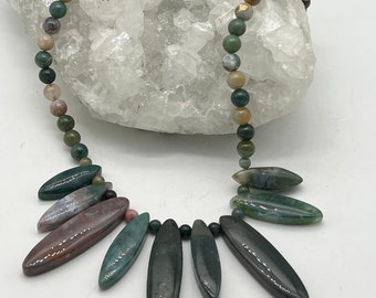 Green and Red Moss Agate Necklace-18"