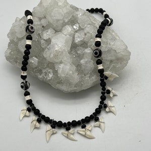 Natural Bone, Lava, Agate and Small Shark Teeth Beaded Necklace-20 image 3