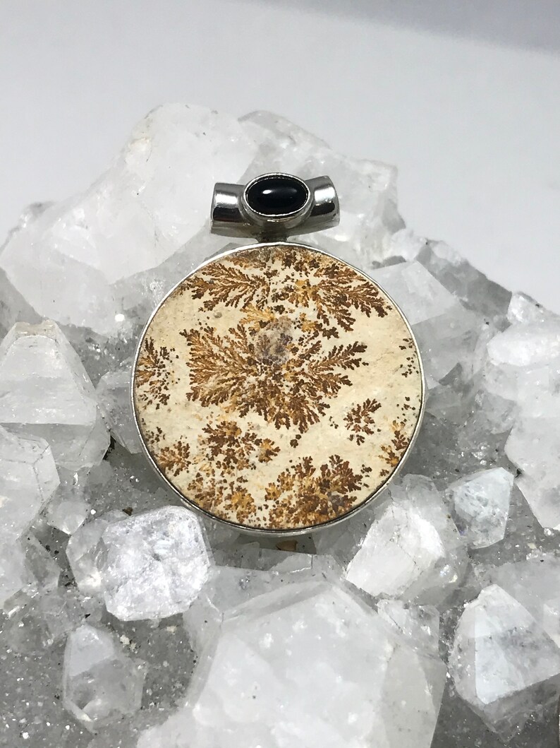 Psilomelane Dendrite and Black Onyx Pendant .