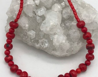 Red Coral Nugget Necklace-18-20" Adjustable