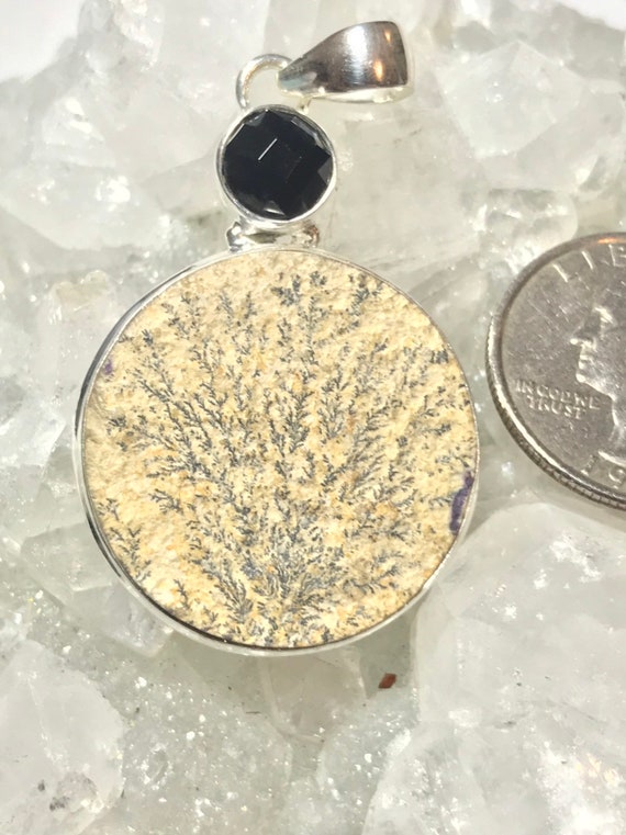 Psilomelane Dendrite and Black Onyx Pendant .