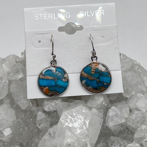 Copper Blue Turquoise and Spiny Oyster Earrings