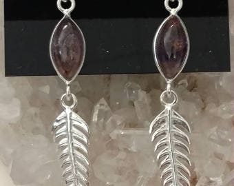 Eagle Feather Cacoxenite Super Seven 7 Mineral Earrings in 925 Sterling Silver