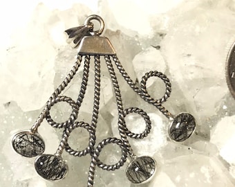 Abstract Black Tourmalinated Quartz Pendant