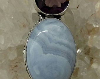 Blue Lace Agate and Crystal Pendant