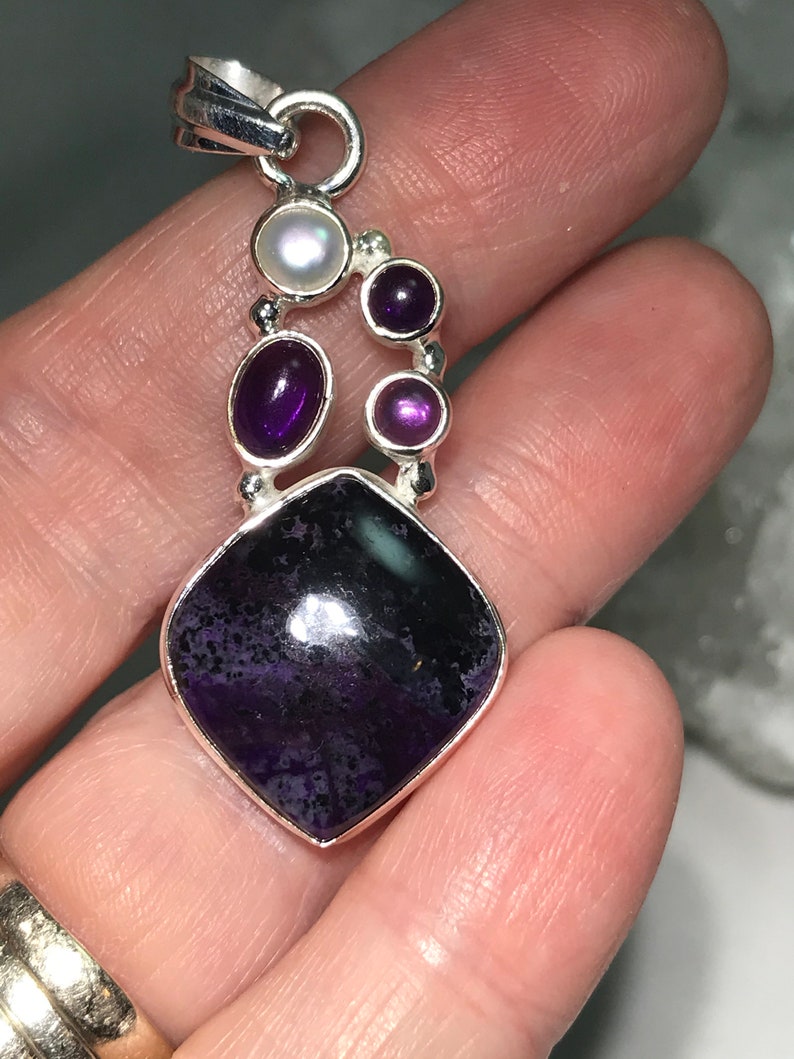 Sugilite, Pearl and Amethyst Pendant image 6