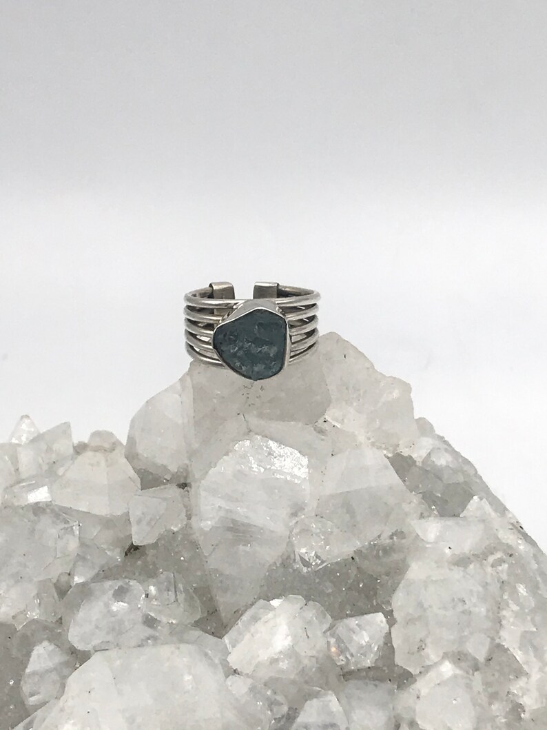 Size 5 12-Adjustable Rough Aquamarine Ring