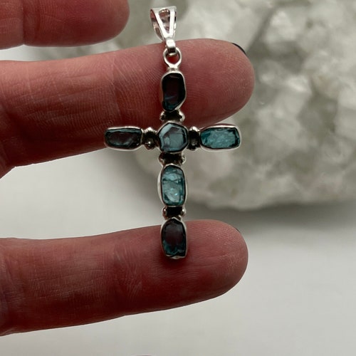 Rough Neon Blue Apatite cheapest Cross Pendant