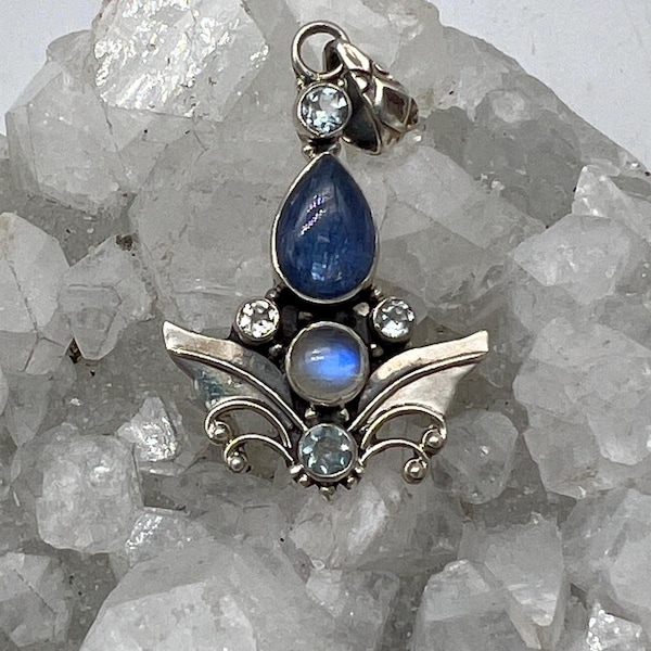 Blue Kyanite and Blue Topaz Sacred Angel Pendant