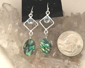 Abalone and Blue Crystal Earrings