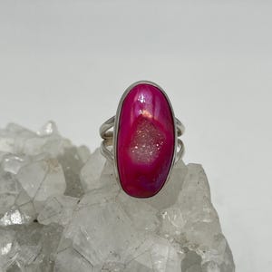 Pink Quartz Druzy Ring, Size 9