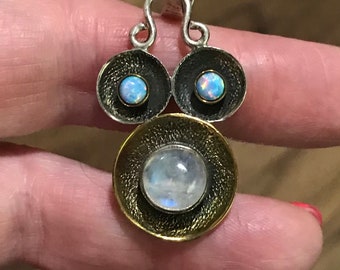 CLEARANCE Two Tone - Moonstone & Fire Opal Pendant