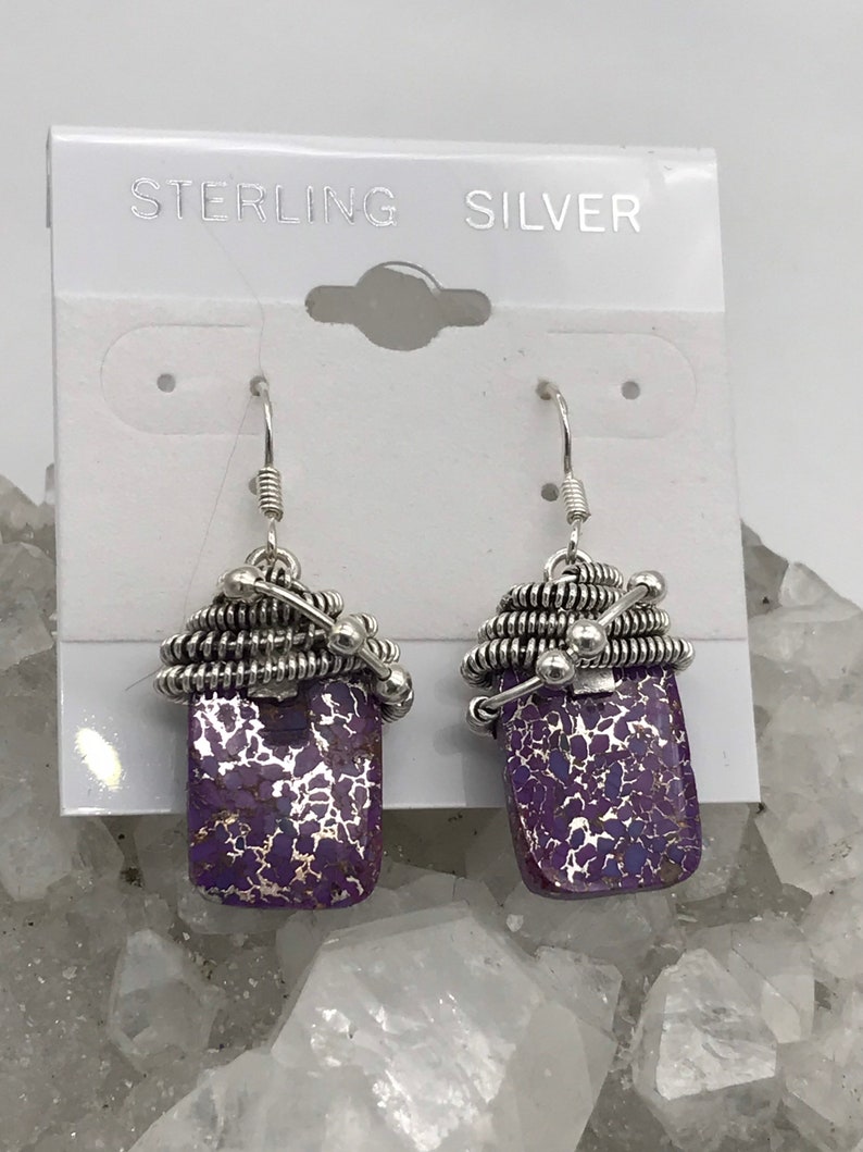 Wire wrapped Purple Turquoise Earrings