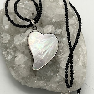 CLEARANCE Mother of Pearl Heart Pendant Beaded Necklace