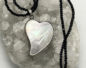 CLEARANCE Mother of Pearl Heart Pendant Beaded Necklace