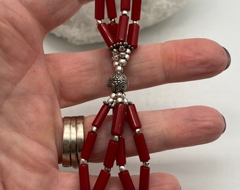 CLEARANCE Two Strand Red Glass Beaded Necklace