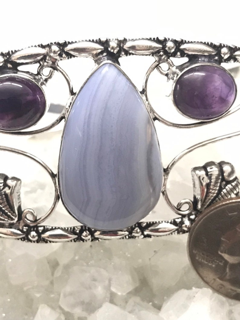 CLEARANCE Blue Lace Agate and Amethyst Bangle or Arm Cuff