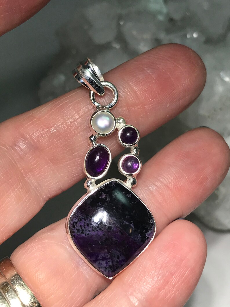 Sugilite, Pearl and Amethyst Pendant image 4