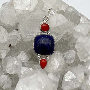 Lapis and Coral Pendant-1 1/2 image 1