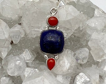 Lapis and Coral Pendant-1 1/2"