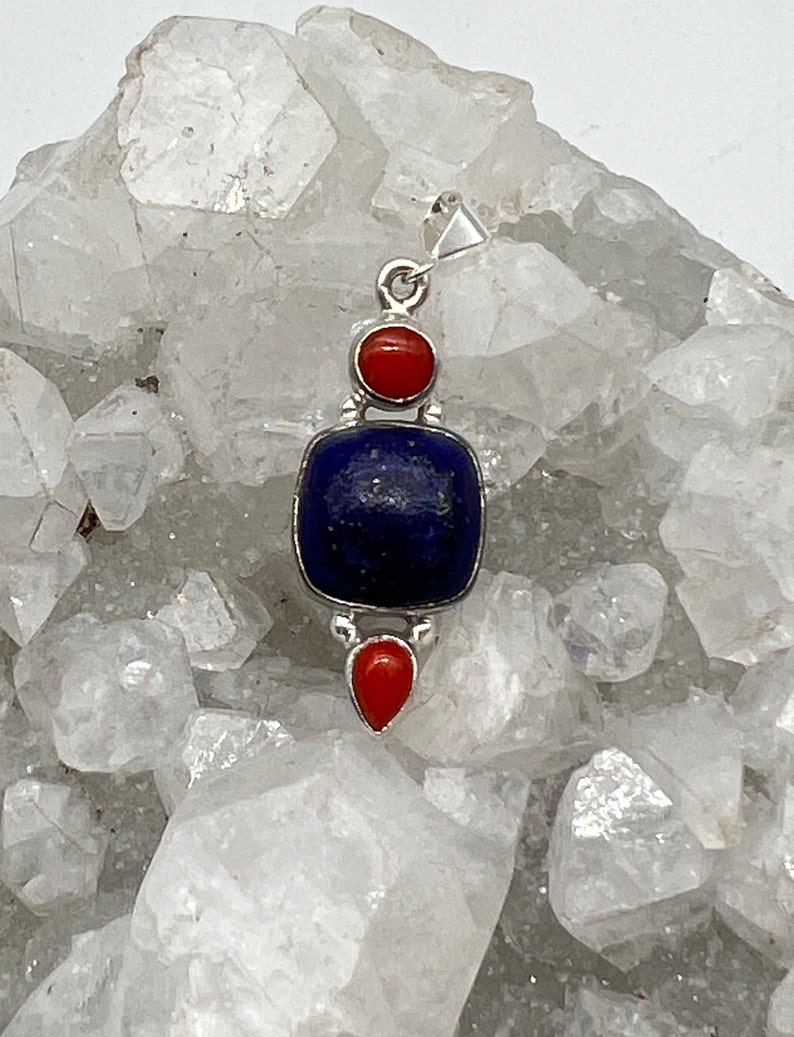 Lapis and Coral Pendant-1 1/2 image 1