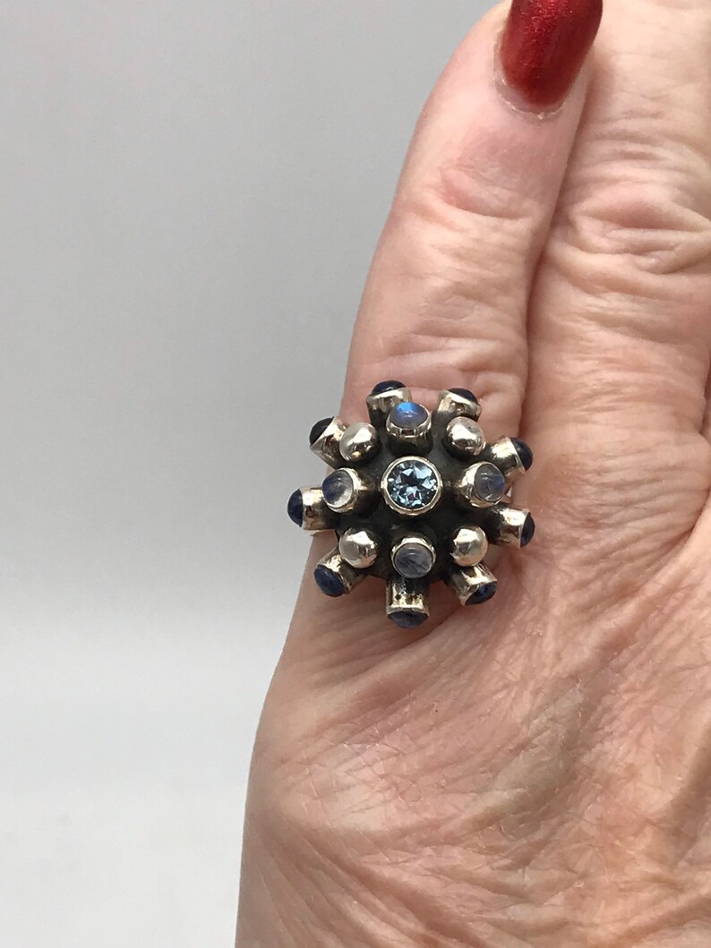 Blue Topaz and Moonstone Ring Size 6 Kyanite