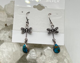 Copper Blue Turquoise Dragonfly Earrings