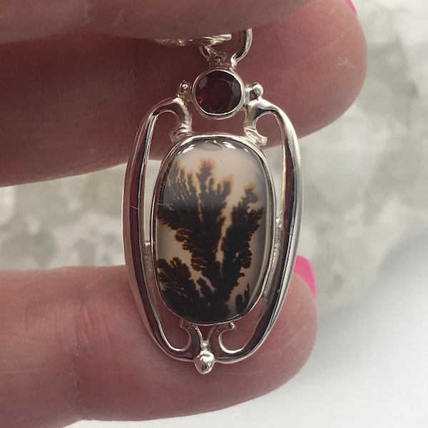 Beautiful Dendritic Agate and Garnet Pendant
