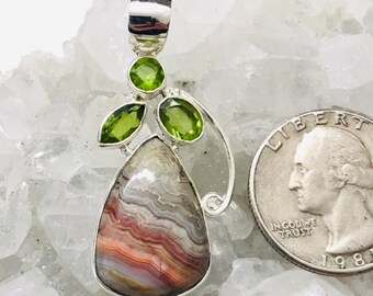 CLEARANCE Crazy Lace Agate and Green Crystal Pendant
