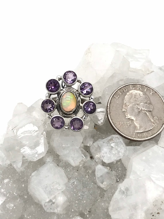 Ethiopian Opal and Amethyst Ring, Size 6