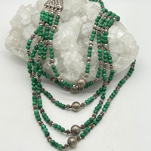 Four-Strand Malachite Beaded Necklace-17-18&quot;-Adjustable