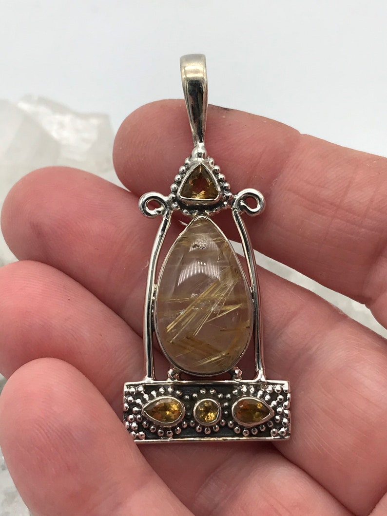 Rutilated Quartz and Citrine Pendant