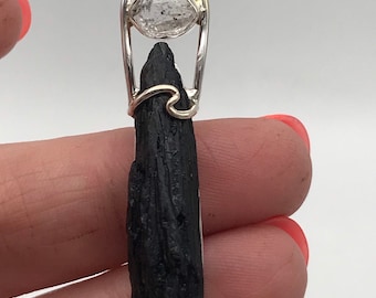 Natural Black Tourmaline and Herkimer Diamond Pendant