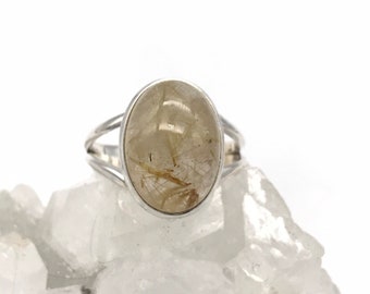 Anillo Cuarzo Rutilado Dorado, Talla 12