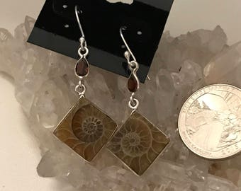 Ammonite and Garnet Earrings