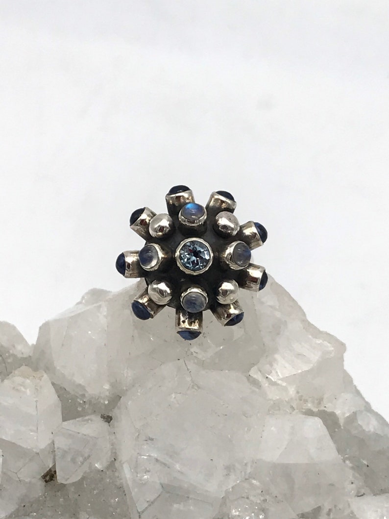 Blue Topaz and Moonstone Ring Size 6 Kyanite