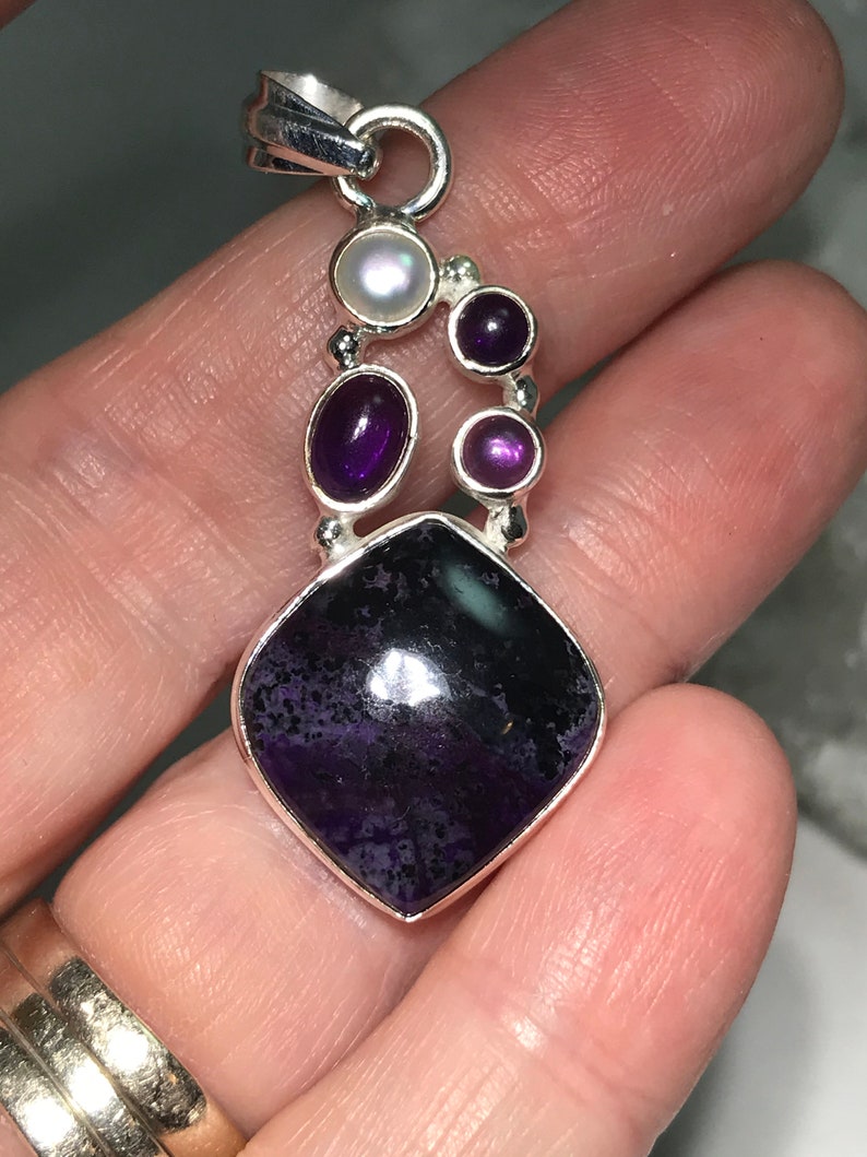 Sugilite, Pearl and Amethyst Pendant image 5