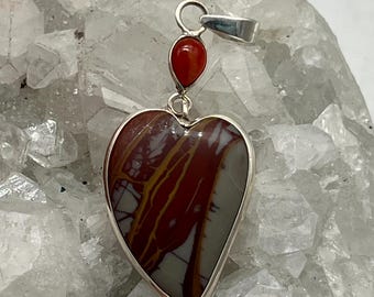 Natural Noreena Jasper and Carnelian Heart Pendant