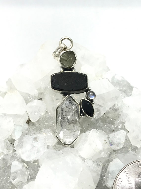 and Herkimer Diamond Pendant Shungite Moldavite