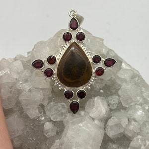 CLEARANCE Tigers Eye and Red Crystal Pendant