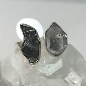 Meteorite and Herkimer Diamond Ring, Size 9-Adjustable