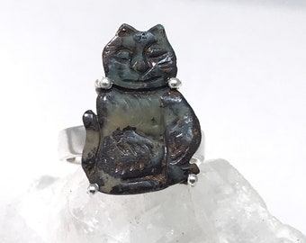 Boulder Opal Carved Cat Ring Size 6 1/2