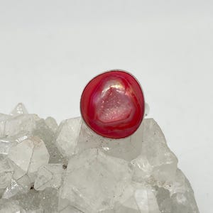 Pink Quartz Druzy Ring, Size 8
